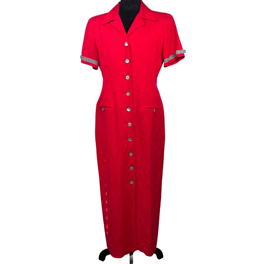 Vintage 90s Women's 10P Red Midi Dress Jessica Howard